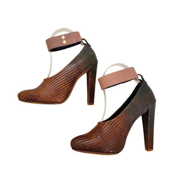 Celine Brown Lizard Platform Ankle Strap Heels Pumps 36.5 (US 6.5) Phoebe Philo - Picture 7 of 12